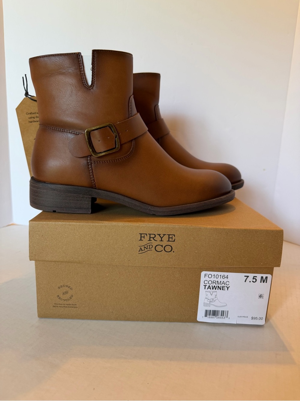 FRYE AND CO. Short Buckle Moto Boots in Tawney Brown